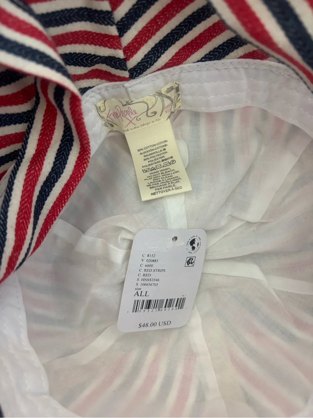 Free People Striped Sailor Bucket Hat Red Stripe NWT One Size tie strap bohemian